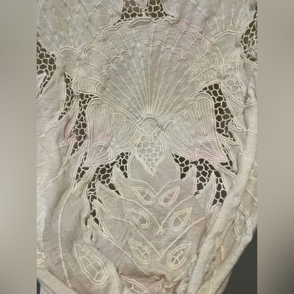 Free People Embroidered Lace Tie-Front Top Sz M - Picture 4 of 8